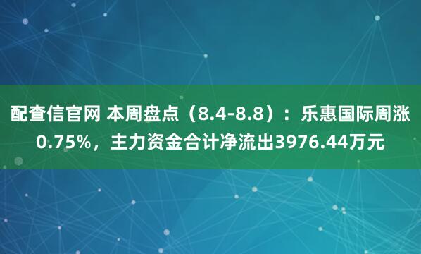 配查信官网 本周盘点（8.4-8.8）：乐惠国际周涨0.75%，主力资金合计净流出3976.44万元