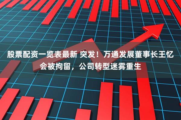 股票配资一览表最新 突发！万通发展董事长王忆会被拘留，公司转型迷雾重生